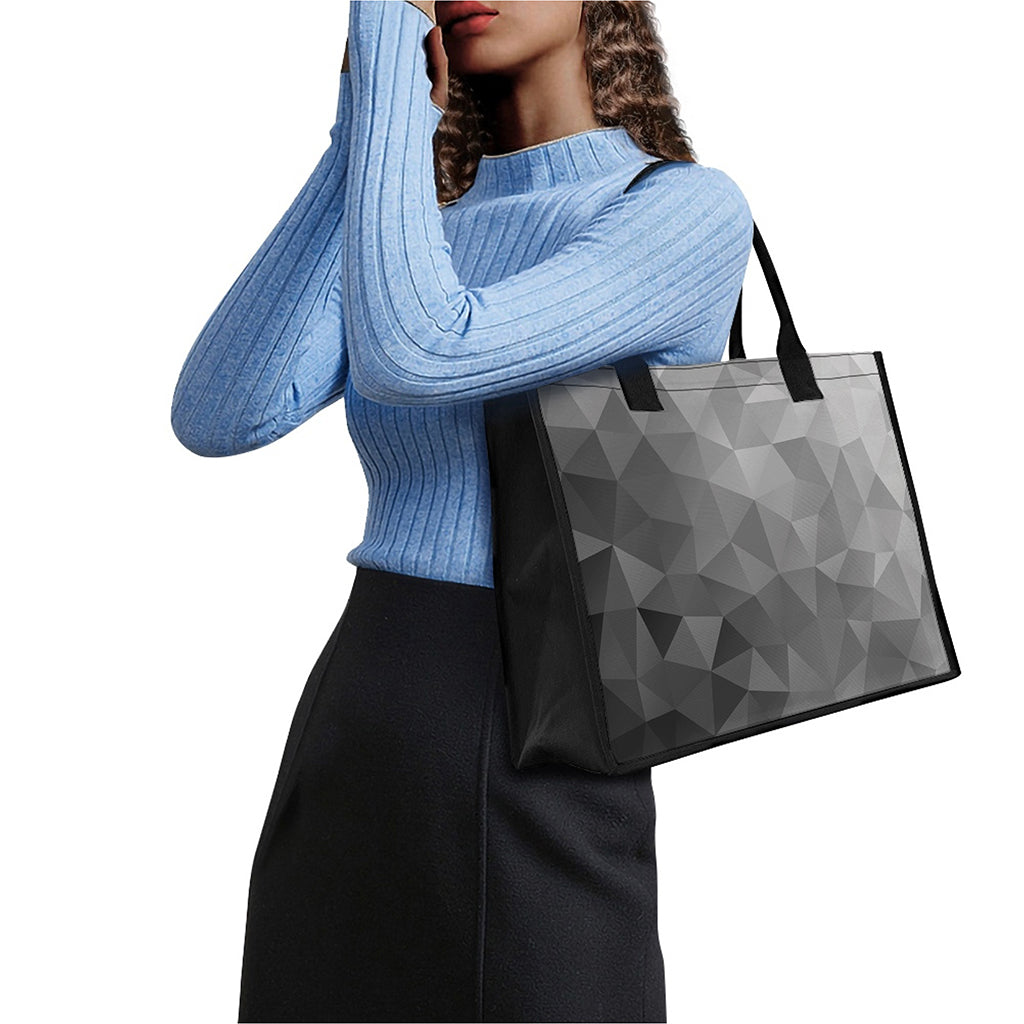Grey Polygonal Geometric Print Canvas Tote Bag