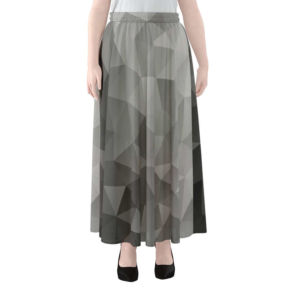 Grey Polygonal Geometric Print Chiffon Maxi Skirt