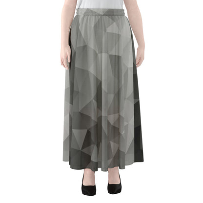 Grey Polygonal Geometric Print Chiffon Maxi Skirt