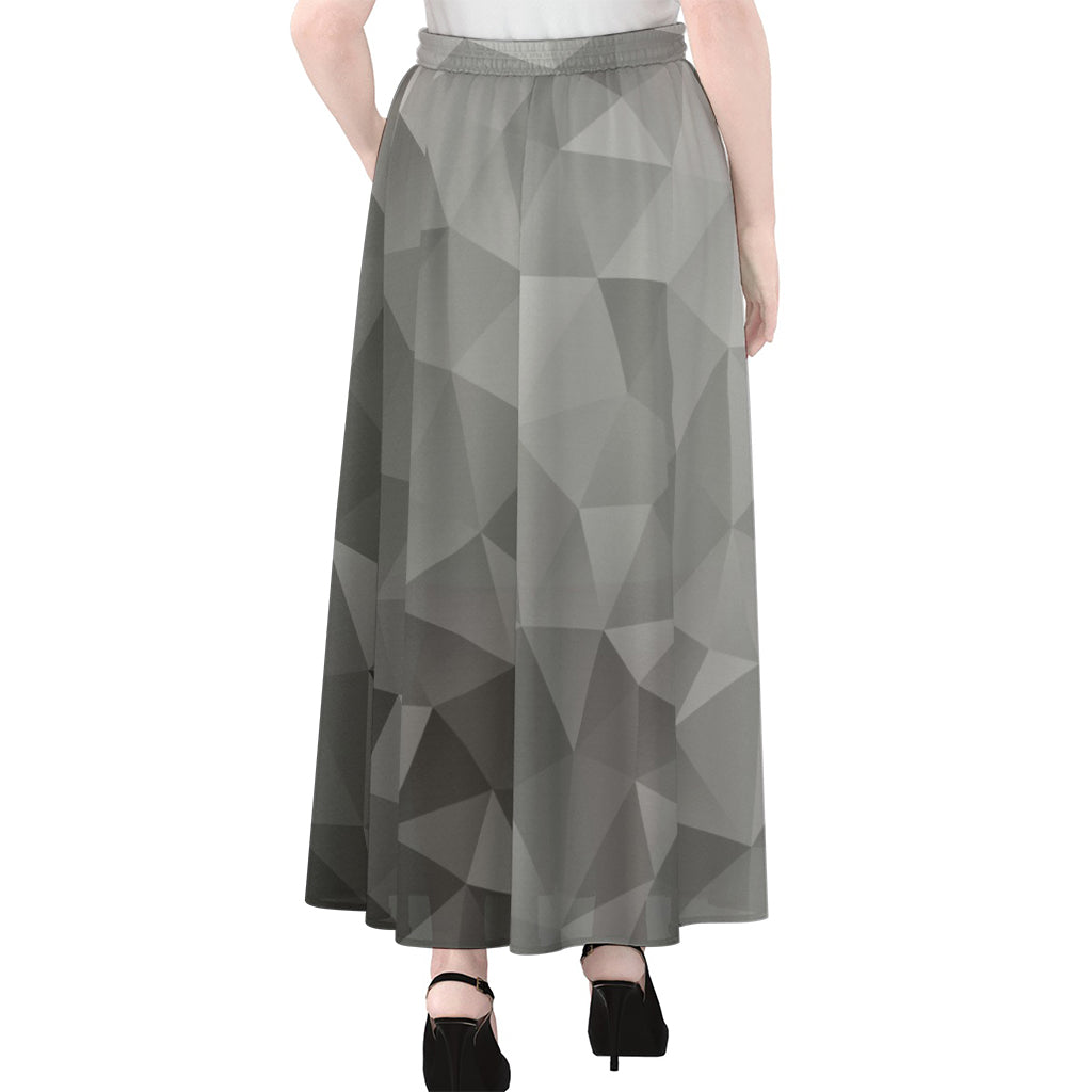 Grey Polygonal Geometric Print Chiffon Maxi Skirt