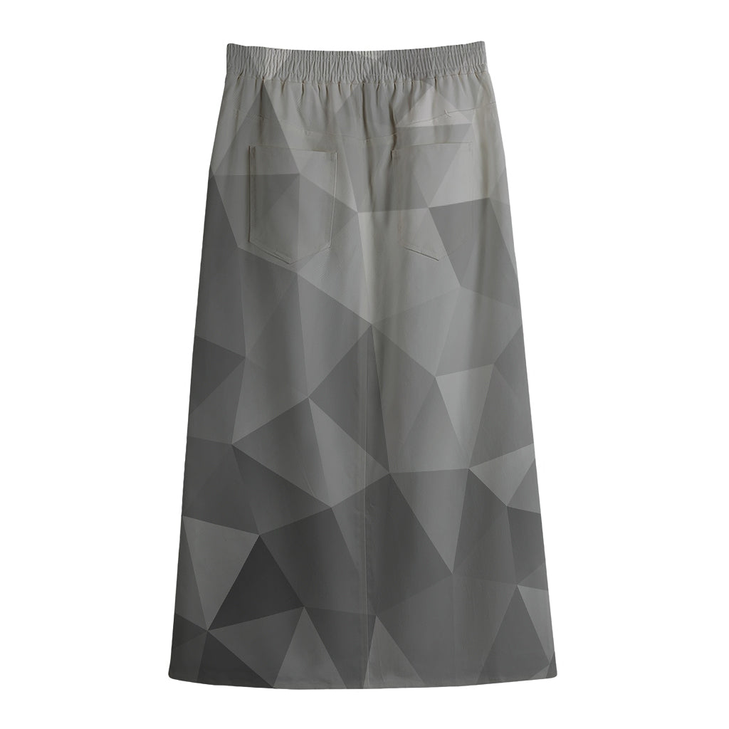 Grey Polygonal Geometric Print Cotton Front Slit Maxi Skirt