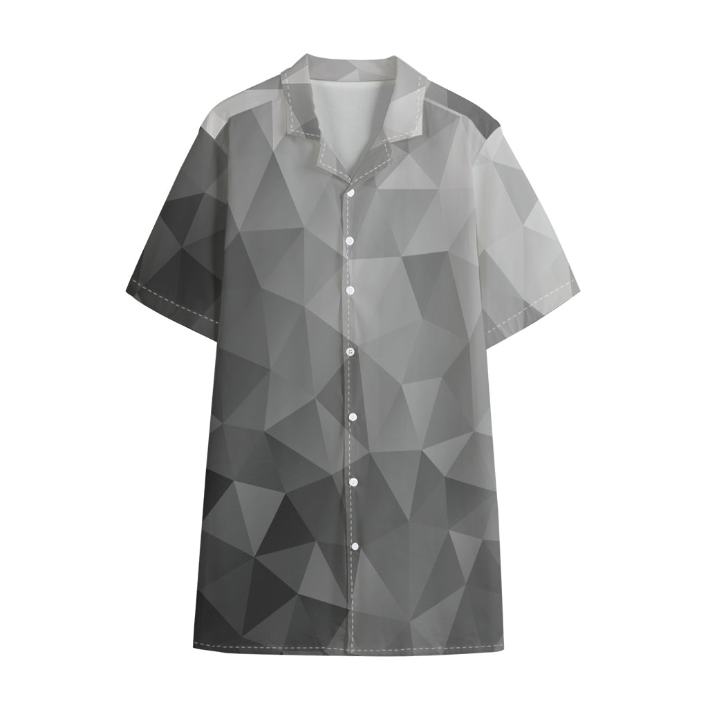 Grey Polygonal Geometric Print Cotton Hawaiian Shirt