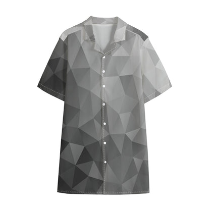 Grey Polygonal Geometric Print Cotton Hawaiian Shirt