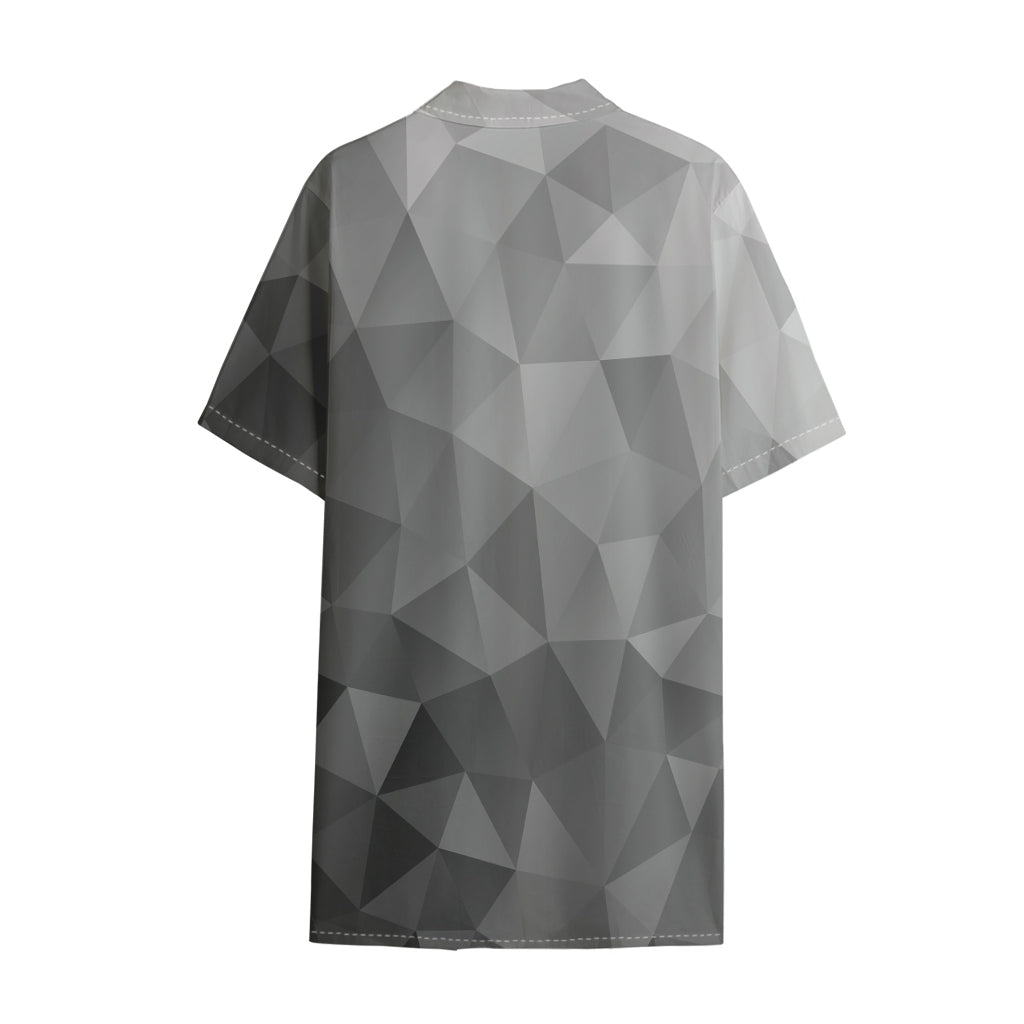 Grey Polygonal Geometric Print Cotton Hawaiian Shirt