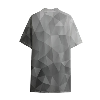 Grey Polygonal Geometric Print Cotton Hawaiian Shirt