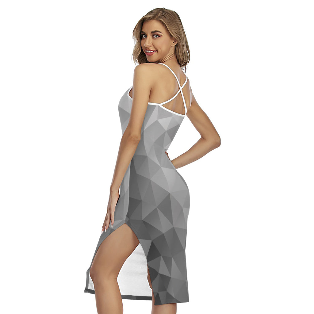 Grey Polygonal Geometric Print Cross Back Cami Dress