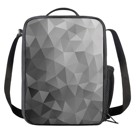 Grey Polygonal Geometric Print Crossbody Lunch Bag