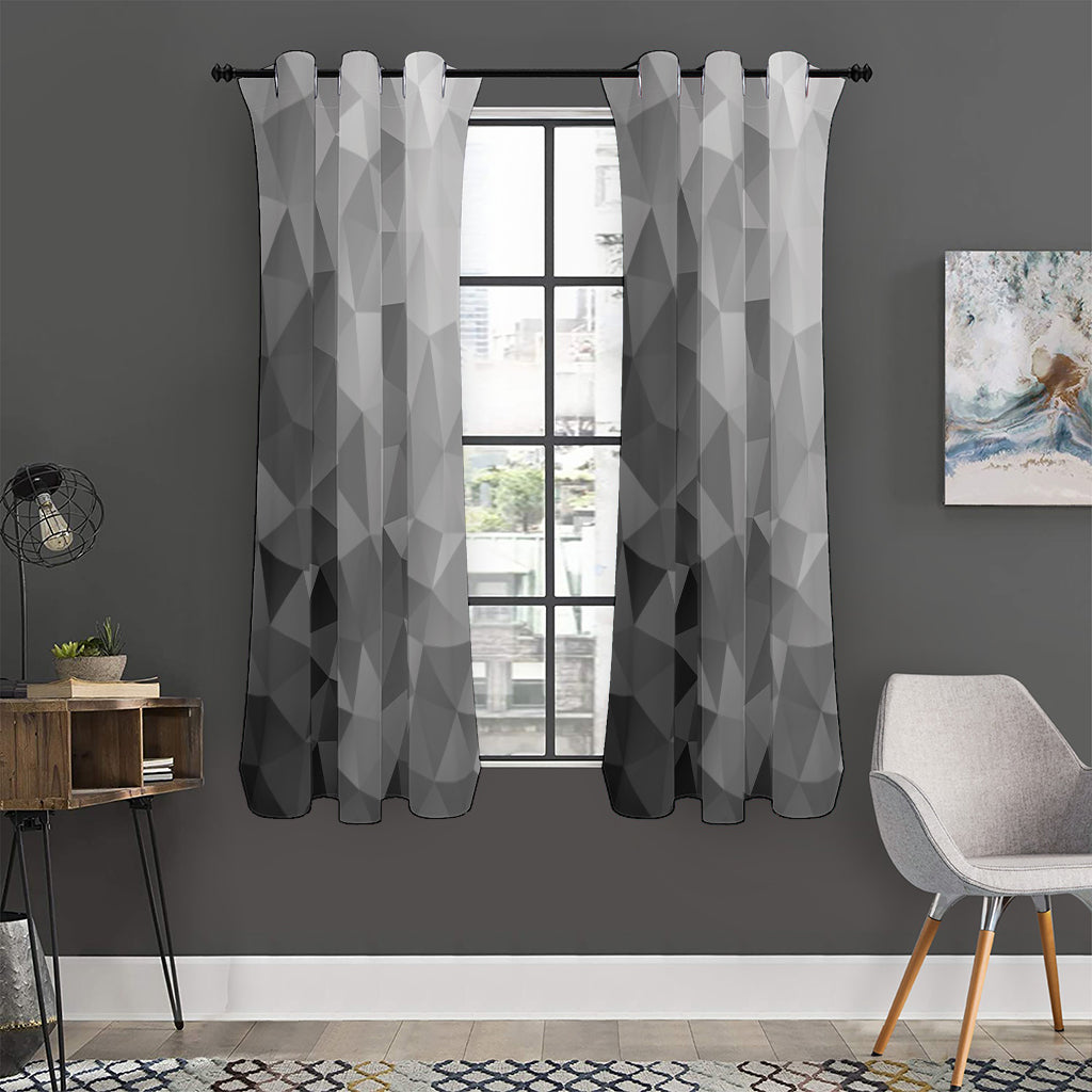 Grey Polygonal Geometric Print Curtain