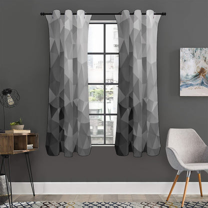 Grey Polygonal Geometric Print Curtain