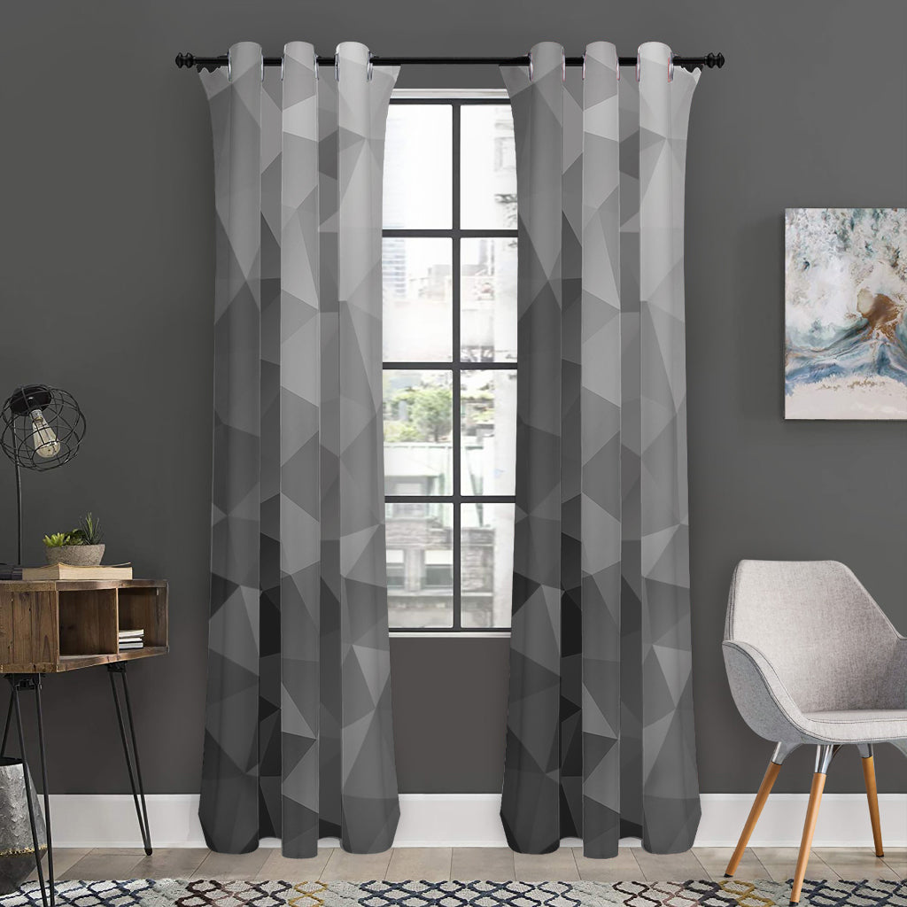 Grey Polygonal Geometric Print Curtain