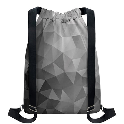 Grey Polygonal Geometric Print Drawstring Backpack