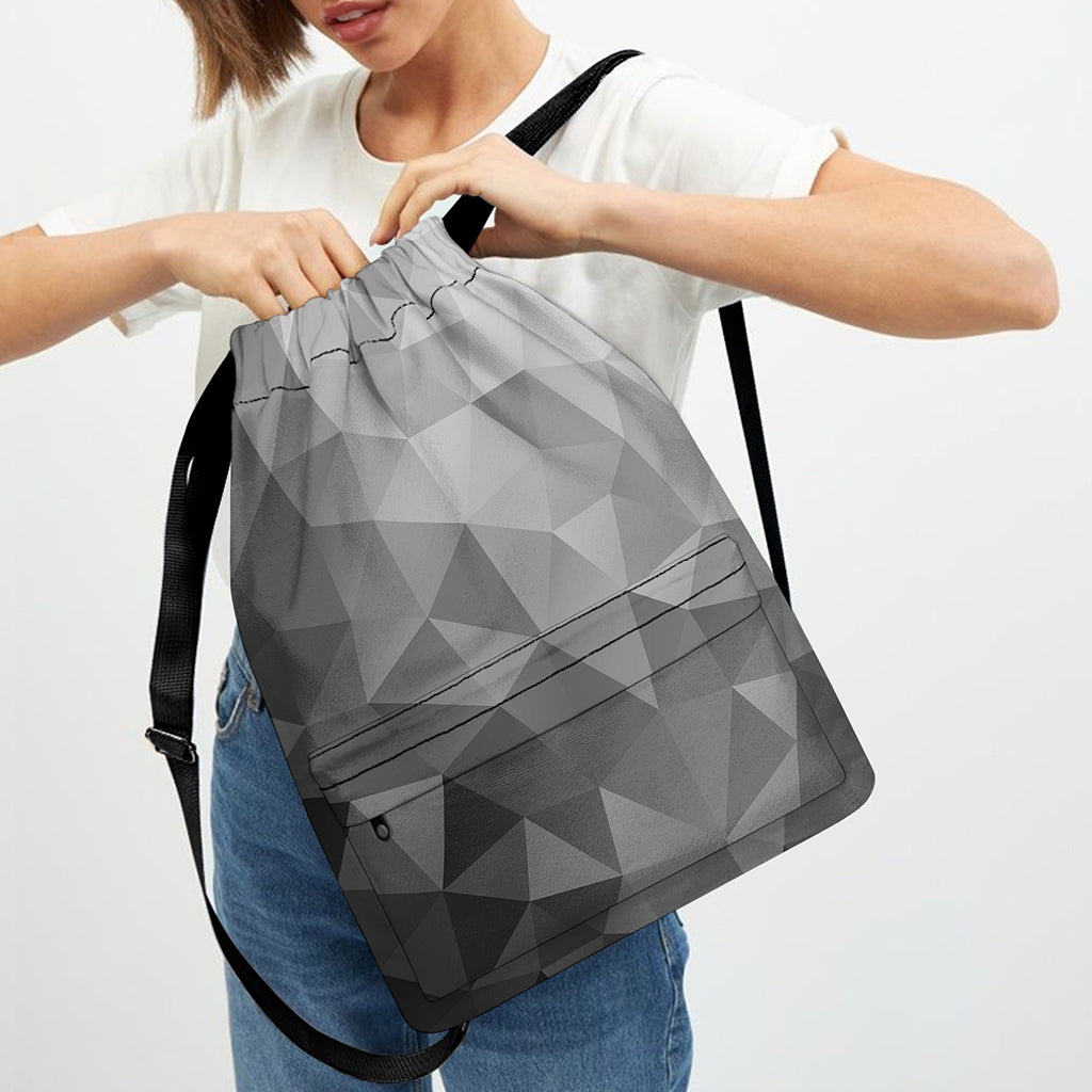 Grey Polygonal Geometric Print Drawstring Backpack