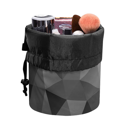 Grey Polygonal Geometric Print Drawstring Makeup Bag
