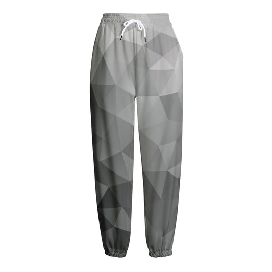 Grey Polygonal Geometric Print Fleece Lined Knit Pants