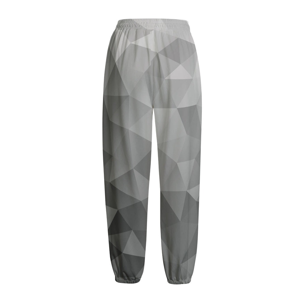 Grey Polygonal Geometric Print Fleece Lined Knit Pants