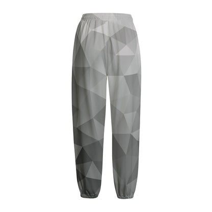 Grey Polygonal Geometric Print Fleece Lined Knit Pants