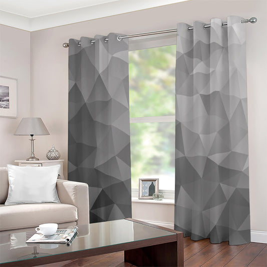 Grey Polygonal Geometric Print Grommet Curtains
