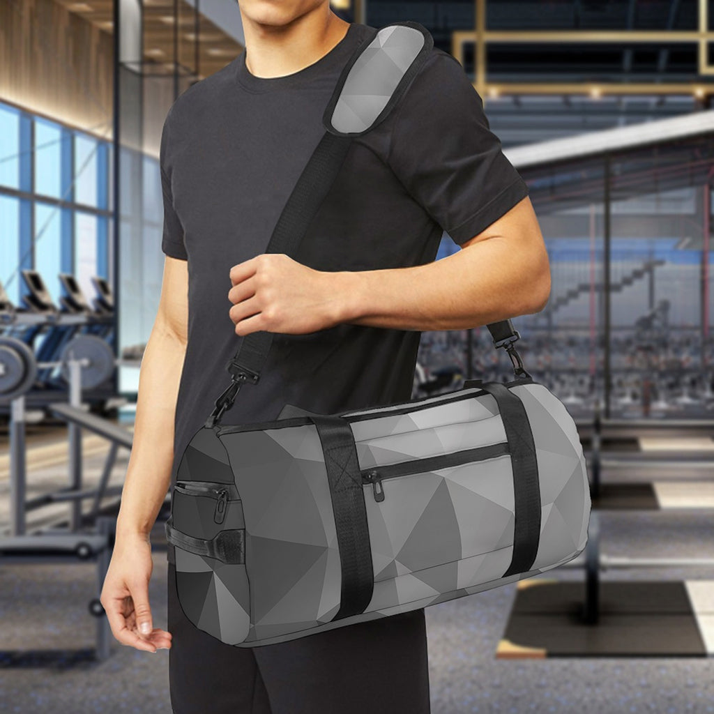 Grey Polygonal Geometric Print Gym Bag