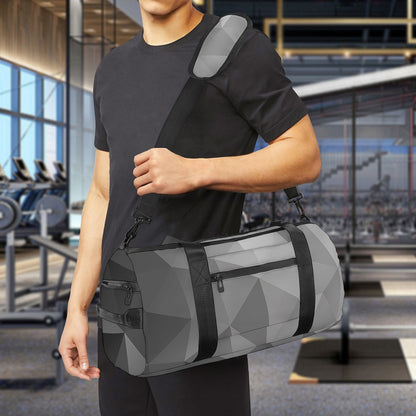 Grey Polygonal Geometric Print Gym Bag