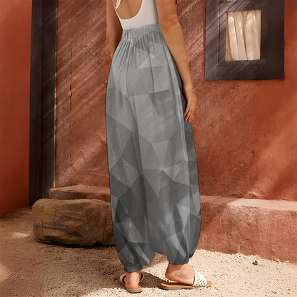 Grey Polygonal Geometric Print Harem Pants
