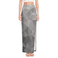 Grey Polygonal Geometric Print High Slit Maxi Skirt