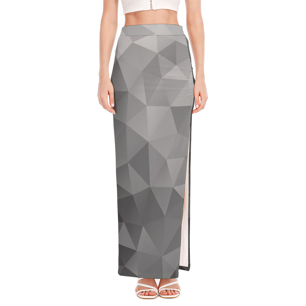 Grey Polygonal Geometric Print High Slit Maxi Skirt