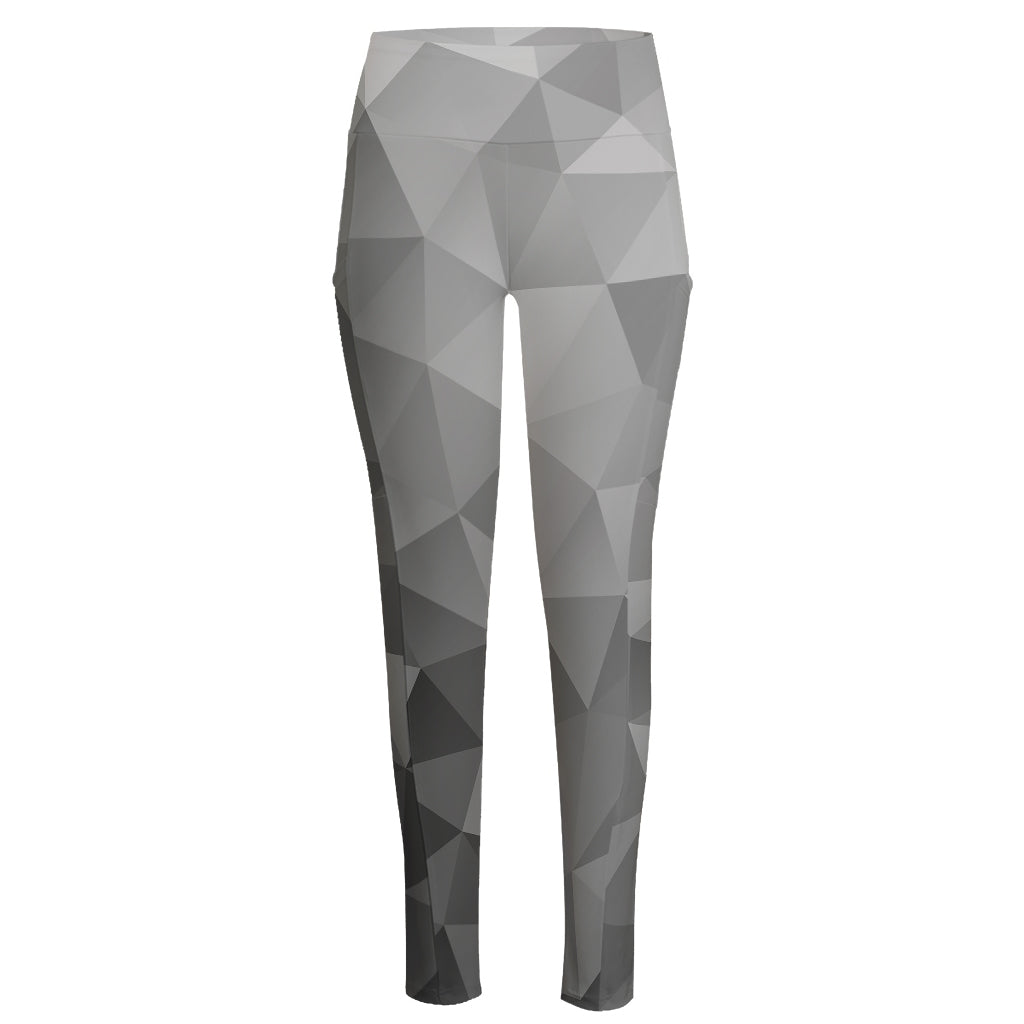 Grey Polygonal Geometric Print High-Waisted Pocket Leggings
