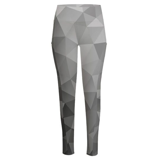 Grey Polygonal Geometric Print High-Waisted Pocket Leggings