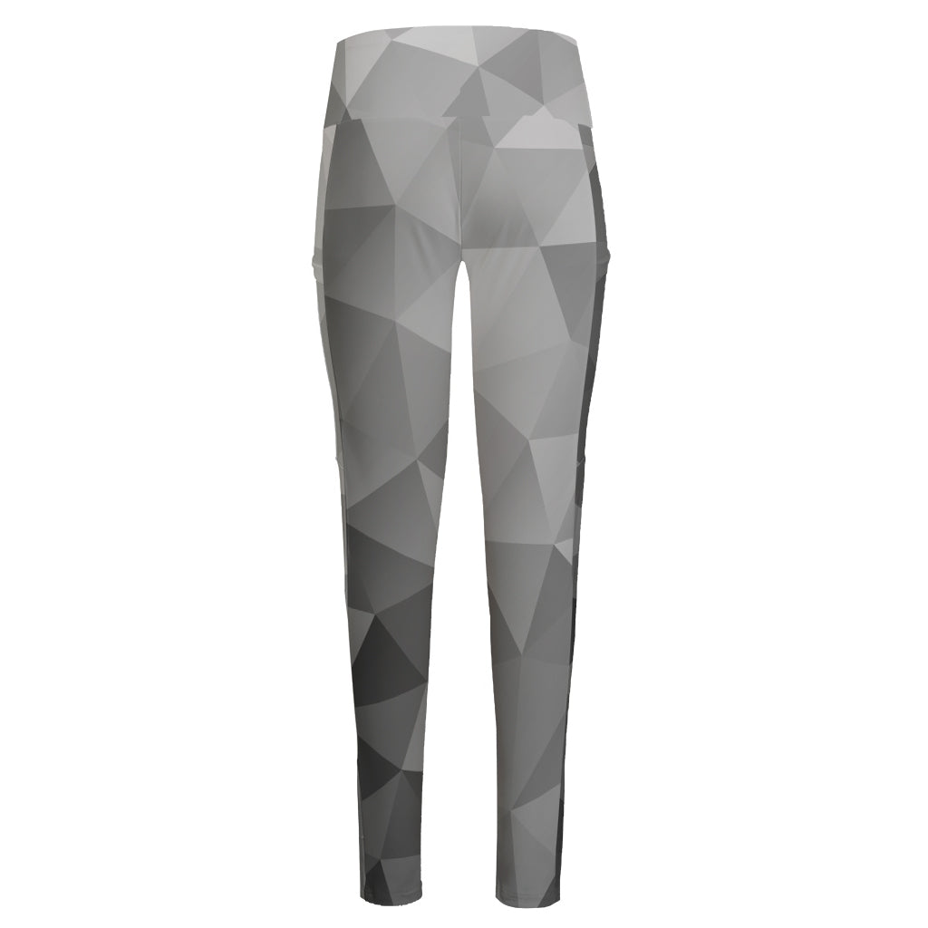 Grey Polygonal Geometric Print High-Waisted Pocket Leggings
