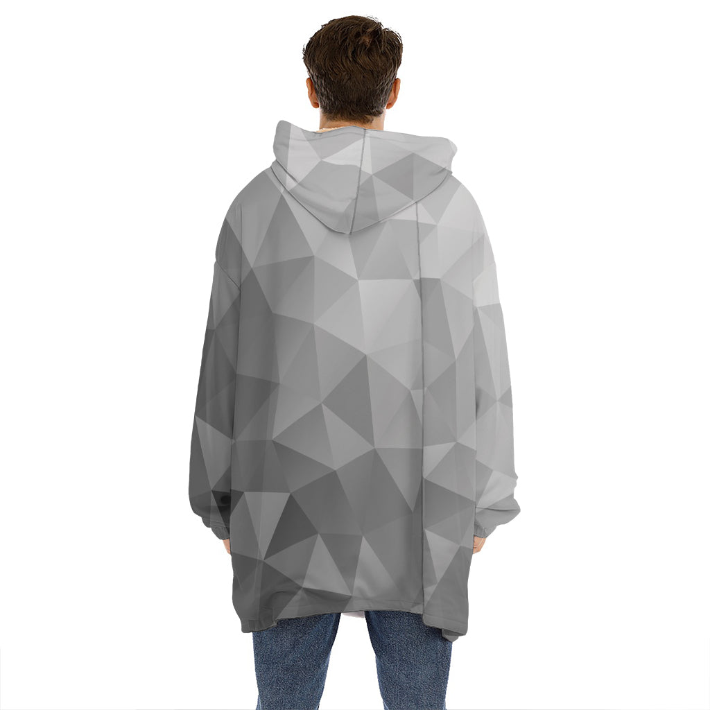 Grey Polygonal Geometric Print Hoodie Blanket