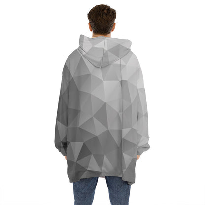 Grey Polygonal Geometric Print Hoodie Blanket