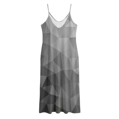 Grey Polygonal Geometric Print Jersey Midi Cami Dress