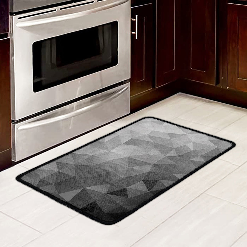 Grey Polygonal Geometric Print Kitchen Mat