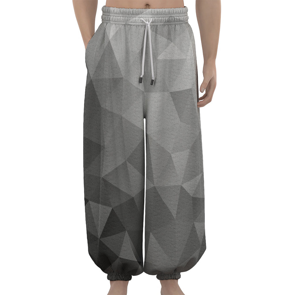 Grey Polygonal Geometric Print Lantern Pants