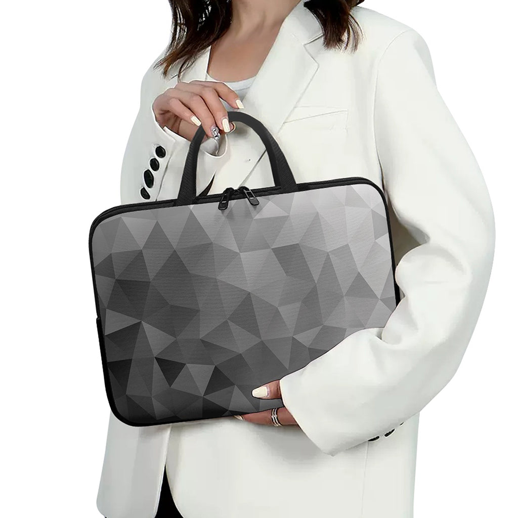 Grey Polygonal Geometric Print Laptop Sleeve With Handle