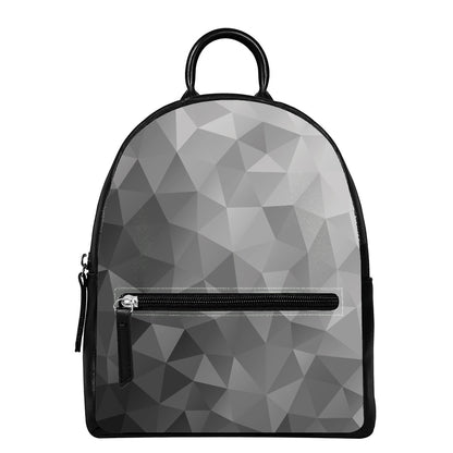 Grey Polygonal Geometric Print Leather Backpack