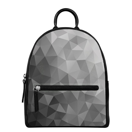 Grey Polygonal Geometric Print Leather Backpack