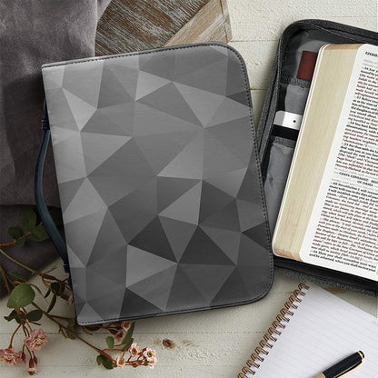 Grey Polygonal Geometric Print Leather Bible Cover