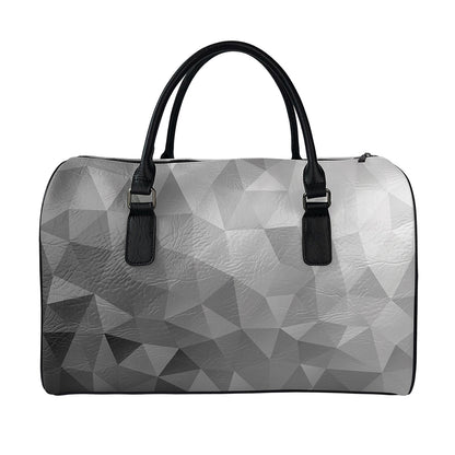 Grey Polygonal Geometric Print Leather Duffle Bag