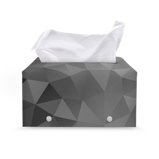 Grey Polygonal Geometric Print Leather Tissue Box Cover
