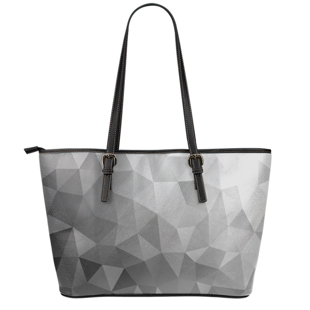 Grey Polygonal Geometric Print Leather Tote Bag