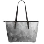 Grey Polygonal Geometric Print Leather Tote Bag