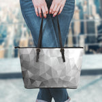 Grey Polygonal Geometric Print Leather Tote Bag
