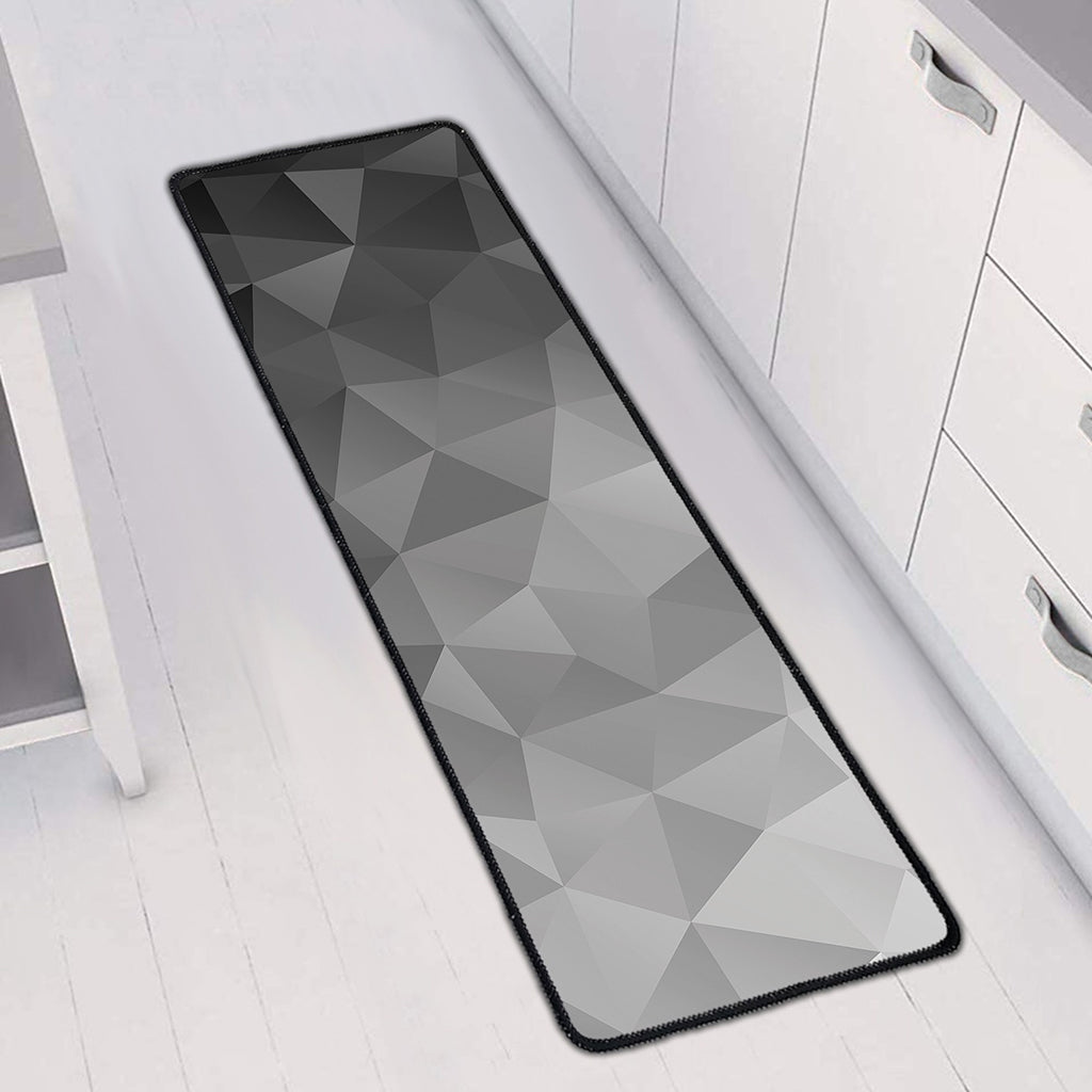 Grey Polygonal Geometric Print Long Kitchen Mat