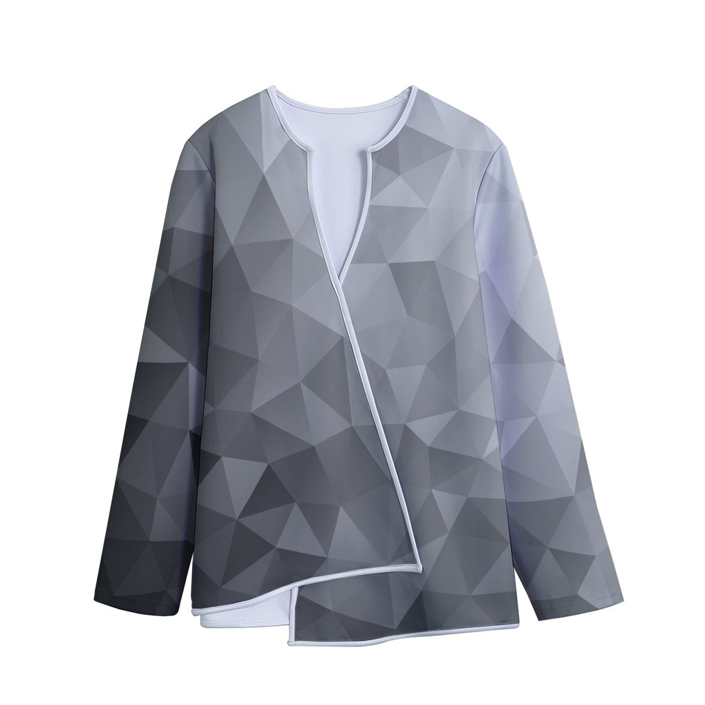 Grey Polygonal Geometric Print Long Sleeve Short Coat