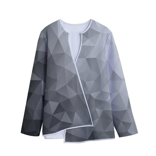 Grey Polygonal Geometric Print Long Sleeve Short Coat
