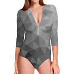 Grey Polygonal Geometric Print Long Sleeve Swimsuit