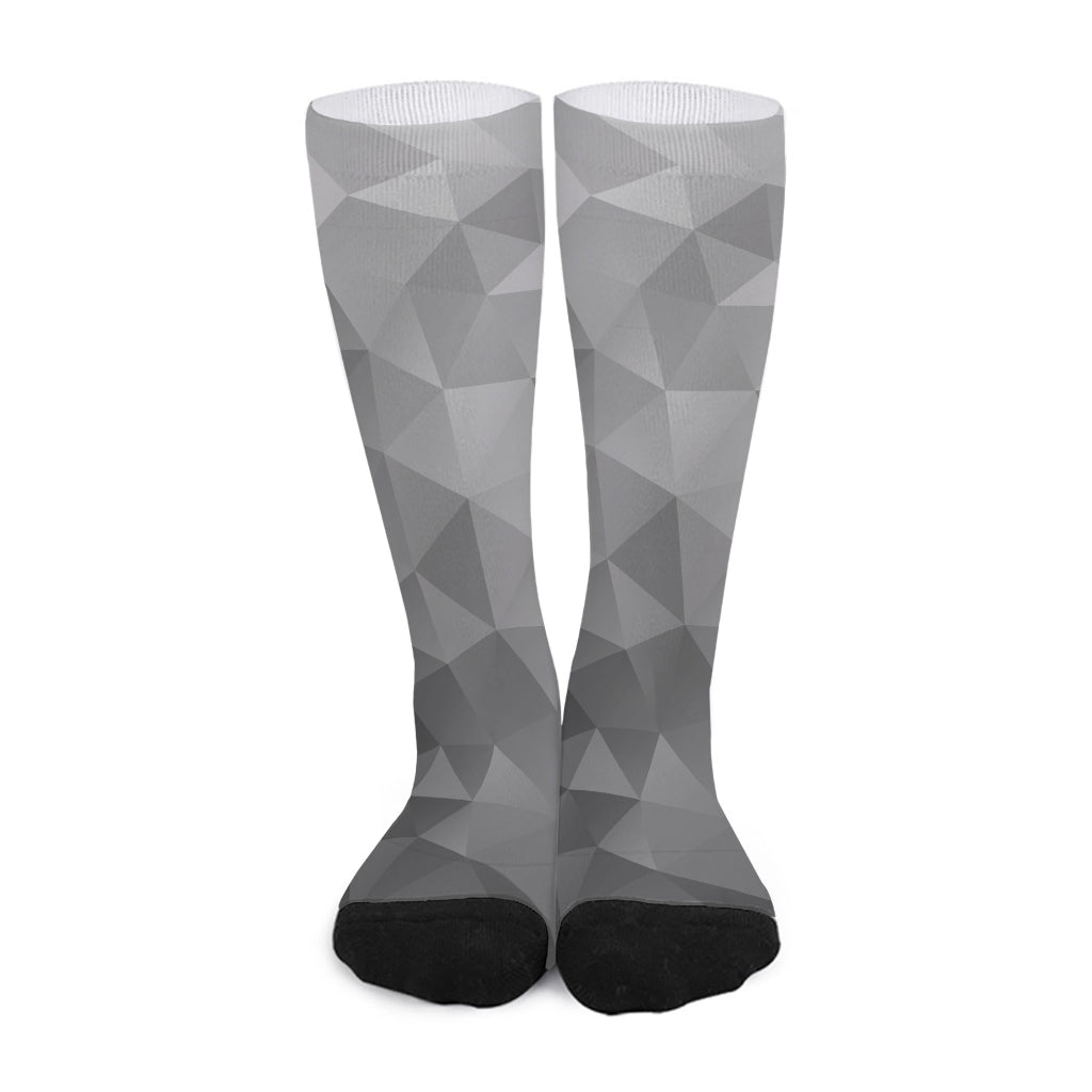 Grey Polygonal Geometric Print Long Socks