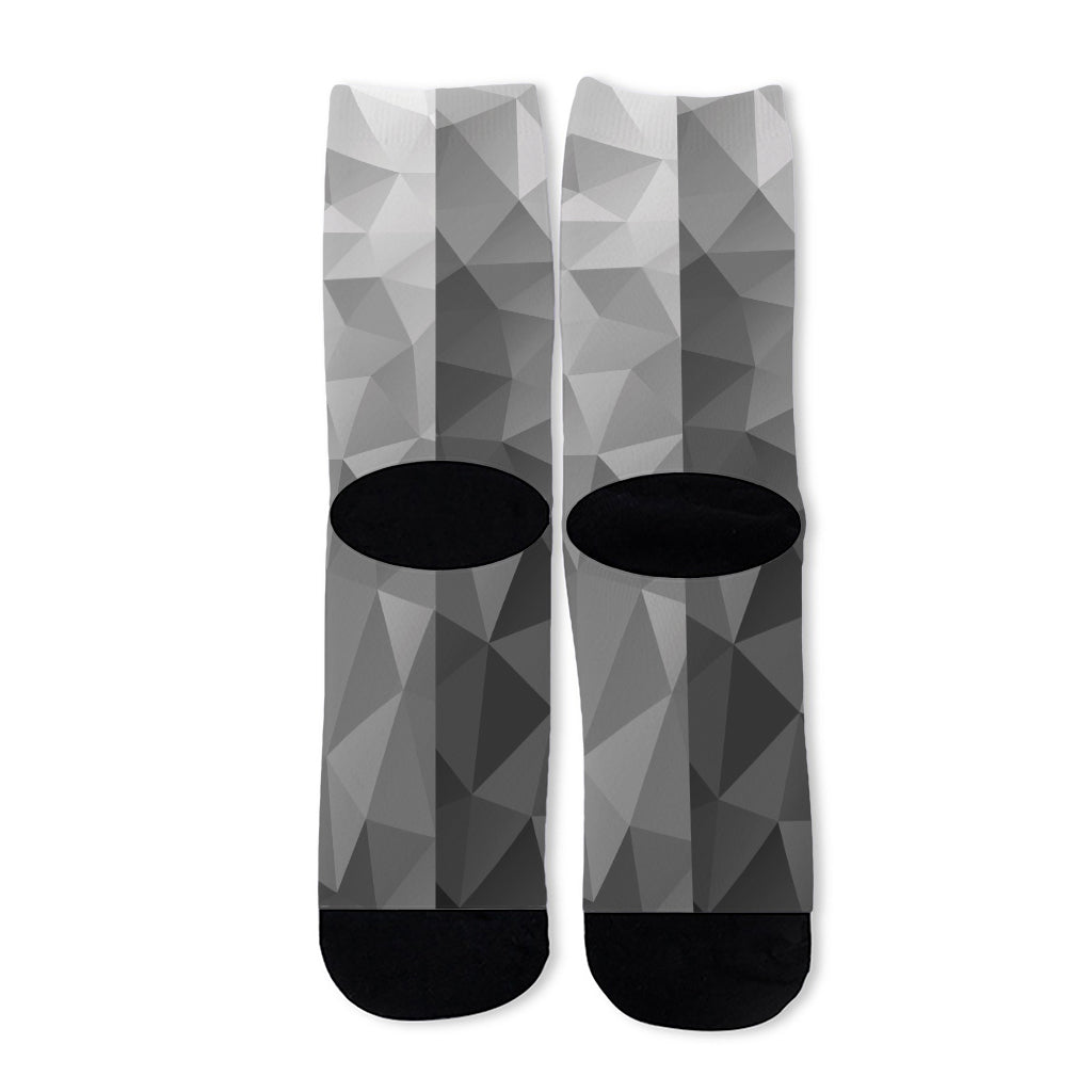 Grey Polygonal Geometric Print Long Socks