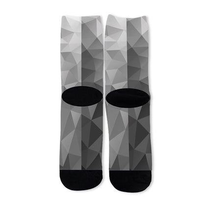Grey Polygonal Geometric Print Long Socks